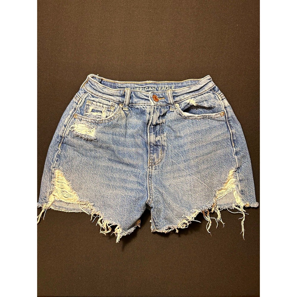 American Eagle AE Highest Rise Mom Denim Shorts Women's Cut Off Stretch 0/24 - Picture 2 of 10